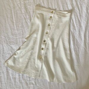 ZARA | Oyster White Midi Skirt with Gold Buttons | Size Medium
